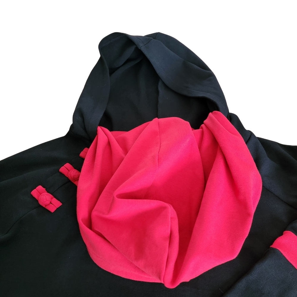 Womens Hoodie Black With Red Details Slim Fit Double Hood Fits Sz 1X/2X - Picture 5 of 14